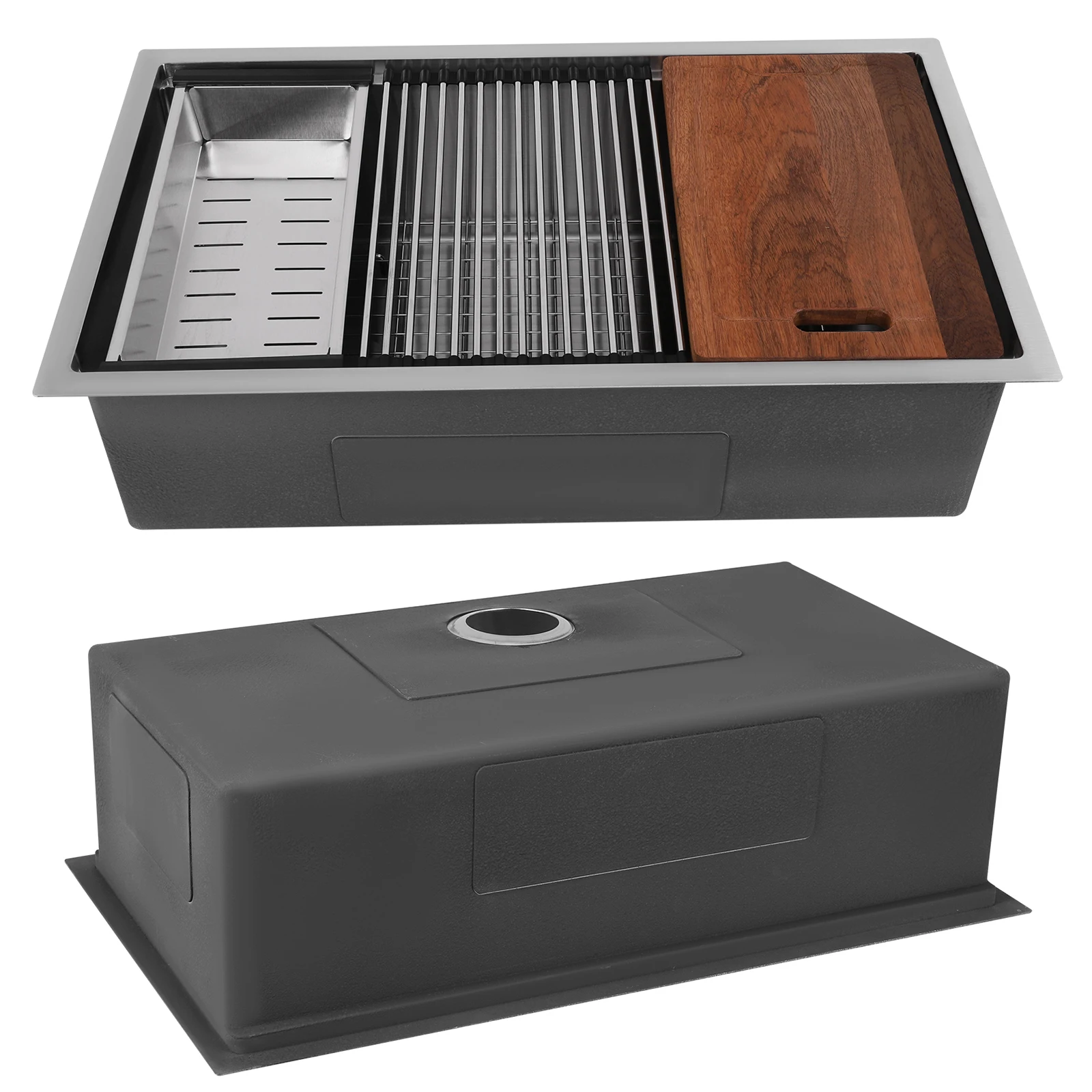 Кухонная мойка из нержавеющей стали 16 калибра, 30/33 дюйма, с одной чашей, с полкой, рабочая станция с аксессуарами, многофункциональная мойка для шеф-повара
Кухонная мойка из нержавеющей стали 16 калибра, 30/33 дюйма, с одной чашей, с полкой, рабочая станция с аксессуарами, многофункциональная мойка для шеф-повара