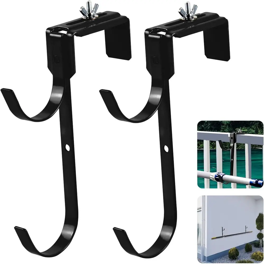 Pool Pole Hanger with Adjustable Hooks for Pool Accessories, Skimmers, Leaf Rakes, Brushes, and Garden Tools - Set of 2 in Black
Pool Pole Hanger with Adjustable Hooks for Pool Accessories, Skimmers, Leaf Rakes, Brushes, and Garden Tools - Set of 2 in Black