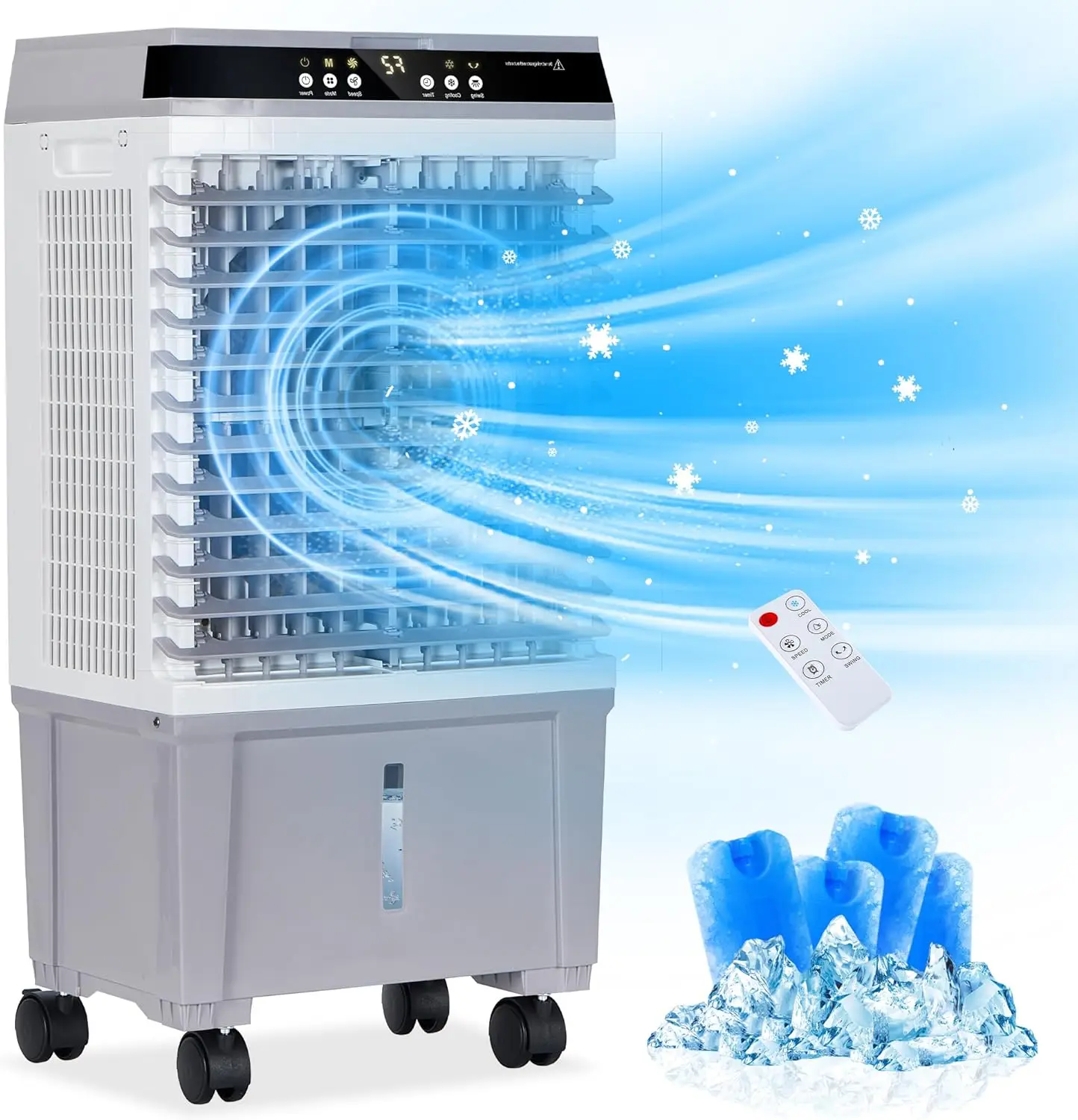 Испарительный охладитель воздуха 1800 CFM, 3-в-1, с медным двигателем, баком на 5,3 галлона, 6 охлаждающими элементами и таймером
Испарительный охладитель воздуха 1800 CFM, 3-в-1, с медным двигателем, баком на 5,3 галлона, 6 охлаждающими элементами и таймером