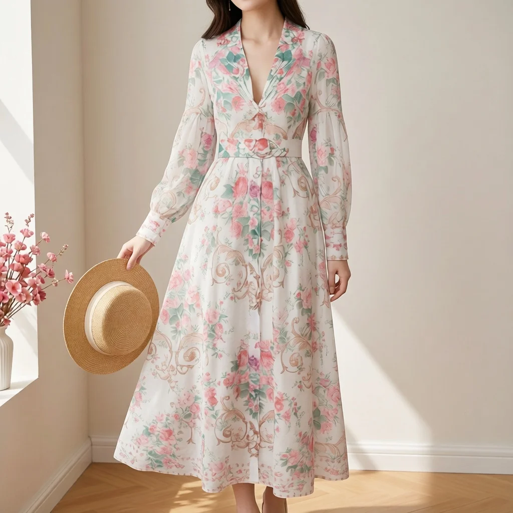 Retro European Court Floral Print Deep V Neck Lantern Sleeve Dress Women's Large Size British Style Long Dress
Retro European Court Floral Print Deep V Neck Lantern Sleeve Dress Women's Large Size British Style Long Dress