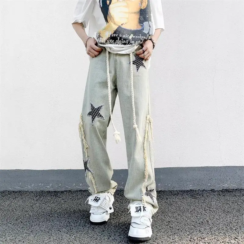 Loose Straight Leg Men's Jeans High Street Hiphop Vintage Cool Wide Leg Long Pants Youthful Trendy Waed mid Waist Dstring
Loose Straight Leg Men's Jeans High Street Hiphop Vintage Cool Wide Leg Long Pants Youthful Trendy Waed mid Waist Dstring
