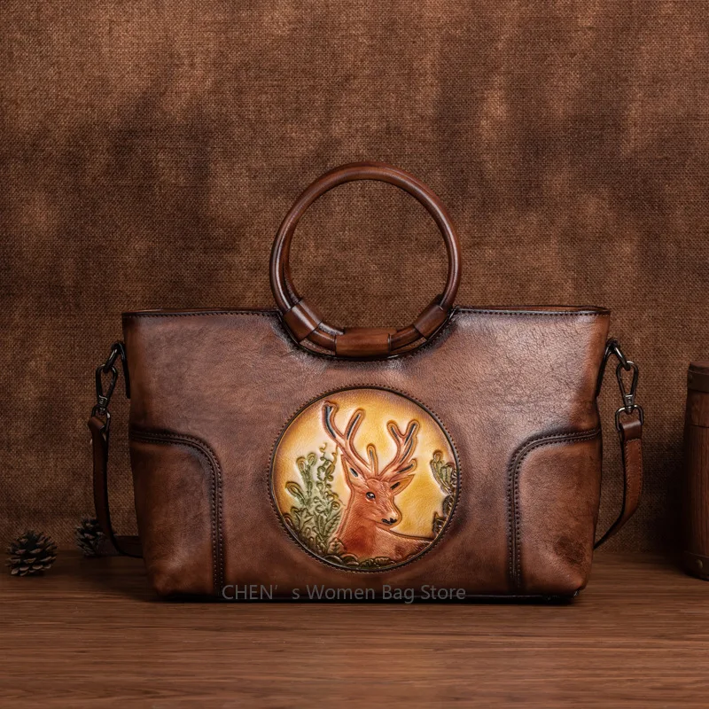 New Vintage Cowhide Deer Head Shoulder Bag For Women's Embossed Handmad Handbag Genuine Leather Crossbody Bags Purse
New Vintage Cowhide Deer Head Shoulder Bag For Women's Embossed Handmad Handbag Genuine Leather Crossbody Bags Purse