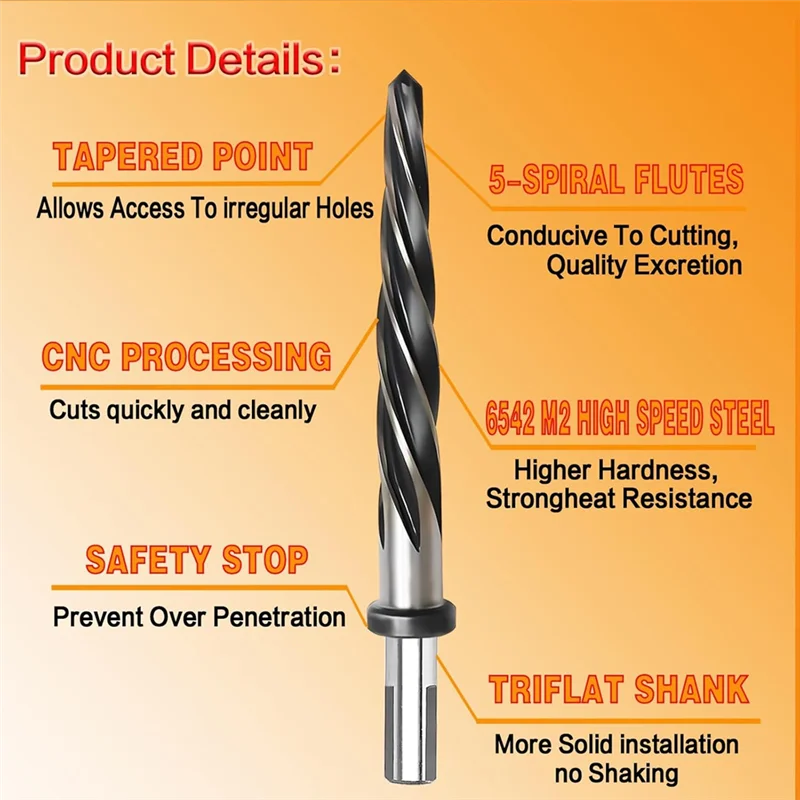 9/16Inch Steel Reamer, M2 HSS Conical Reamer For Steel, Alloy, Wood, Plastic Alignment, Large Hole - 5 Spiral Flutesm12k
9/16Inch Steel Reamer, M2 HSS Conical Reamer For Steel, Alloy, Wood, Plastic Alignment, Large Hole - 5 Spiral Flutesm12k