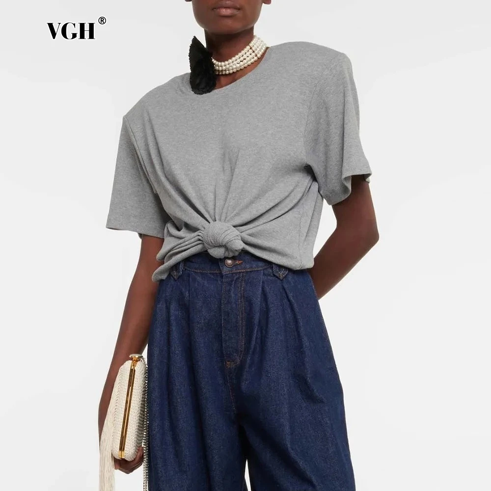 VGH Casual Basics Solid Color T Shirt for Women Round Neck Short Sleeve Patchwork Twist Design Temperament Fashion Tees Female
VGH Casual Basics Solid Color T Shirt for Women Round Neck Short Sleeve Patchwork Twist Design Temperament Fashion Tees Female