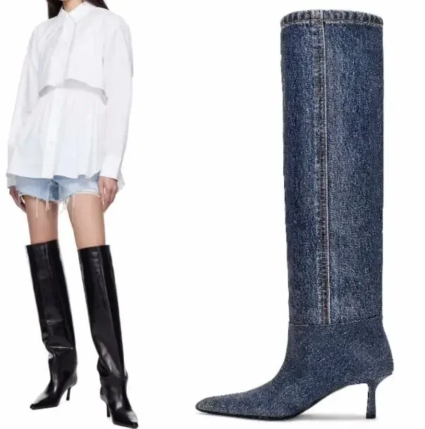 Hot Women Blue Denim Jeans Black Brown Matte Leather Pointed Toe 65 Mm Thin Heels Tube Slip On Knee High Boots Shoes Lady
Hot Women Blue Denim Jeans Black Brown Matte Leather Pointed Toe 65 Mm Thin Heels Tube Slip On Knee High Boots Shoes Lady