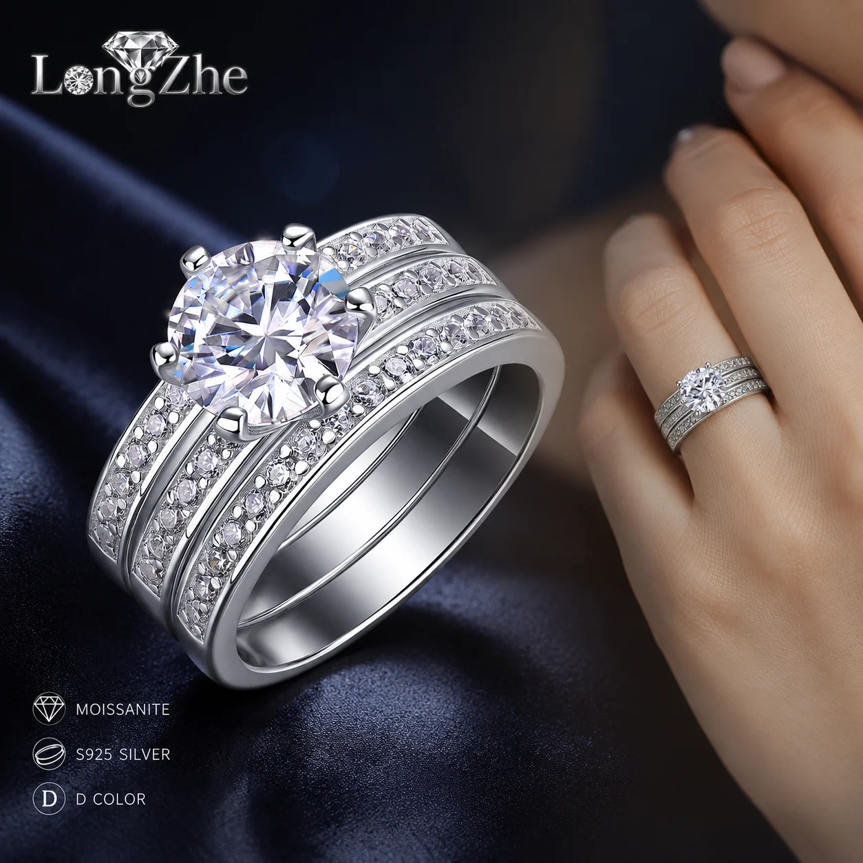 LongZhe Moissanite Ring Silver 925 Rings for Women 3PCS Bridal Ring Set 925 Sterling Silver Stackable Fine Jewelry Wedding Gift
LongZhe Moissanite Ring Silver 925 Rings for Women 3PCS Bridal Ring Set 925 Sterling Silver Stackable Fine Jewelry Wedding Gift
