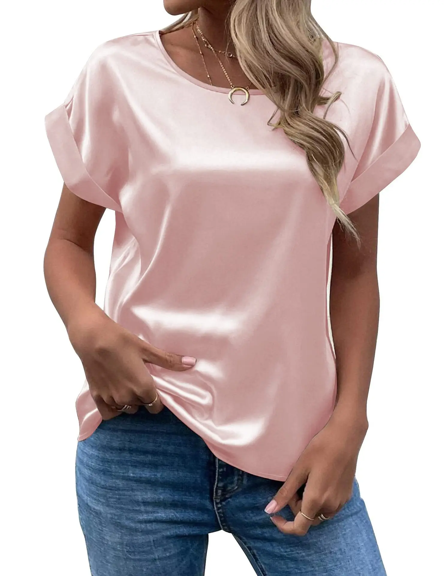 Casual Satin T-shirt Women Loose O-neck Short Sleeved Solid Color Pullover Top 2025 Spring Summer New Style Fashion T-shirt
Casual Satin T-shirt Women Loose O-neck Short Sleeved Solid Color Pullover Top 2025 Spring Summer New Style Fashion T-shirt