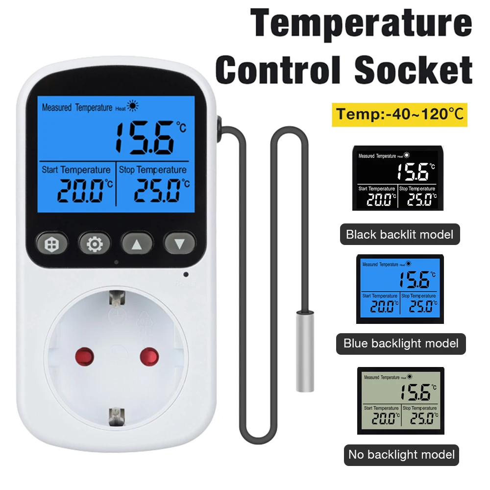 AC Thermostat Socket Digital Temperature Controller Switch -40~120℃ Temp Monitor EU Plug Heating Cooling Regulator with Sensor
AC Thermostat Socket Digital Temperature Controller Switch -40~120℃ Temp Monitor EU Plug Heating Cooling Regulator with Sensor