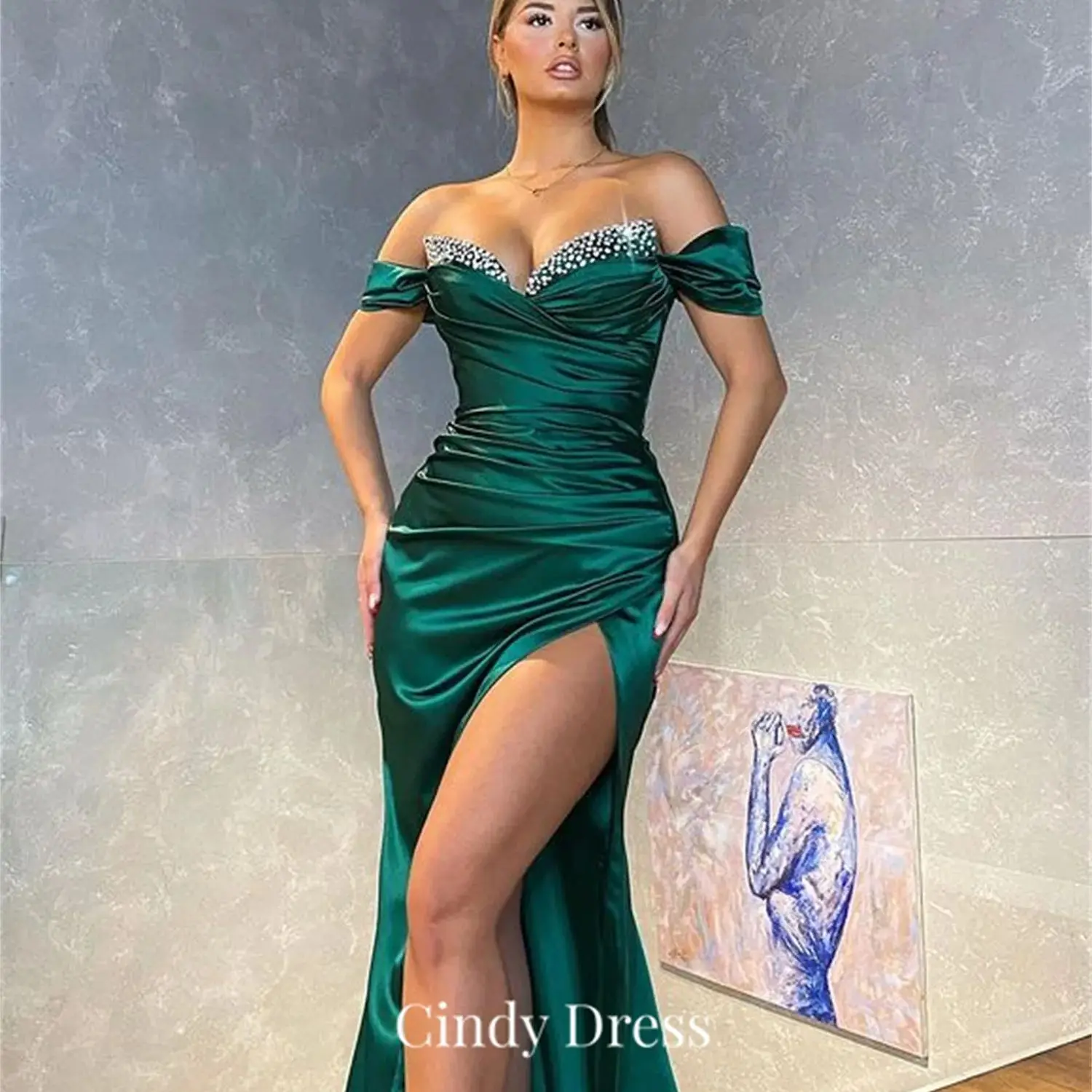 Cindy Off the Shoulders Green Mermaid Paste Drill Satin Gala Dress Woman's Evening Elegant Party Dresses for Women 2023 Luxury
Cindy Off the Shoulders Green Mermaid Paste Drill Satin Gala Dress Woman's Evening Elegant Party Dresses for Women 2023 Luxury
