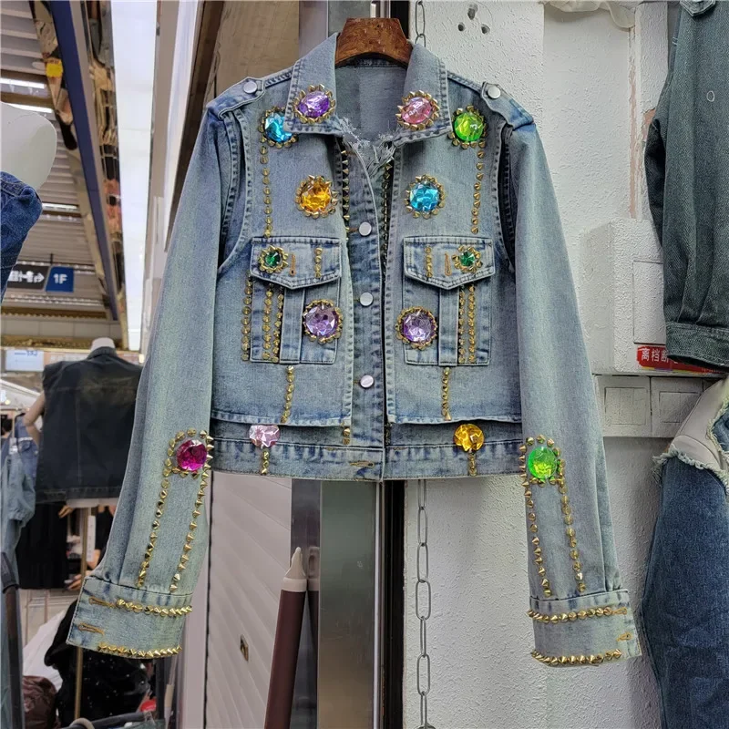 Autumn Fashion Diamonds Rivet Big Pocket Denim Jacket Coat Women Casual Cowboy Outerwear Korean Loose Short Jeans Jacket Female
Autumn Fashion Diamonds Rivet Big Pocket Denim Jacket Coat Women Casual Cowboy Outerwear Korean Loose Short Jeans Jacket Female