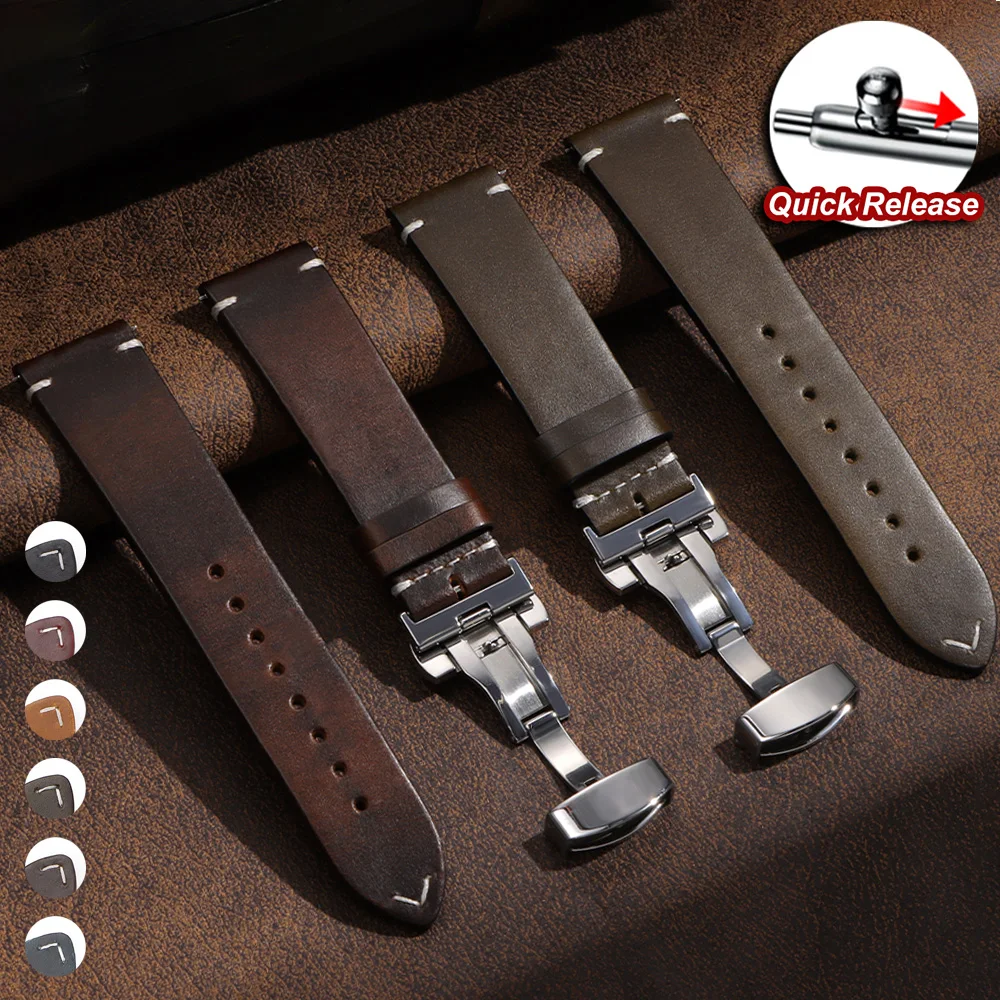Multi-color Butterfly Buckle Belt Oil Wax Leather WatchBand 18mm 19mm 20mm 21mm 22mm 24mm Quick Release Handmade Stitching Strap
Multi-color Butterfly Buckle Belt Oil Wax Leather WatchBand 18mm 19mm 20mm 21mm 22mm 24mm Quick Release Handmade Stitching Strap