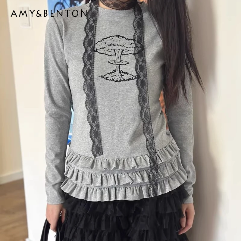 Original Design Subculture Gray Multi-layer Lace Women's Bottoming Shirt 2026 Spring New Versatile Long-sleeved T-shirt Ladies
Original Design Subculture Gray Multi-layer Lace Women's Bottoming Shirt 2026 Spring New Versatile Long-sleeved T-shirt Ladies