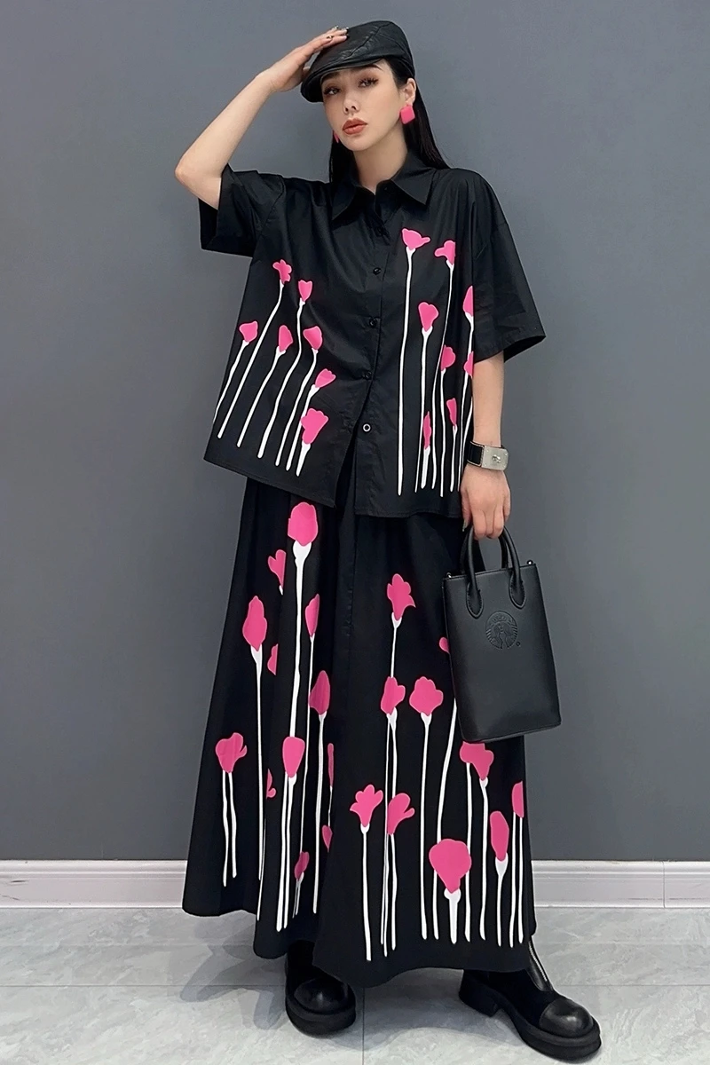2024 Autumn New Fashion Elegant Printed Set Women's Loose Short Sleeve Shirt Loose Half Length Skirt Two-piece Set J638
2024 Autumn New Fashion Elegant Printed Set Women's Loose Short Sleeve Shirt Loose Half Length Skirt Two-piece Set J638