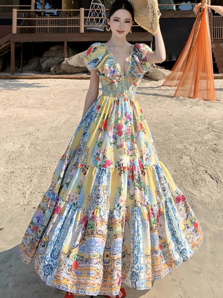 2026 Boho Floral Chic Flying Sleeve V-Neck Maxi Dress Summer Elegant Casual Holiday Dress Women Korean Vintage Luxury Prom Dress
2026 Boho Floral Chic Flying Sleeve V-Neck Maxi Dress Summer Elegant Casual Holiday Dress Women Korean Vintage Luxury Prom Dress