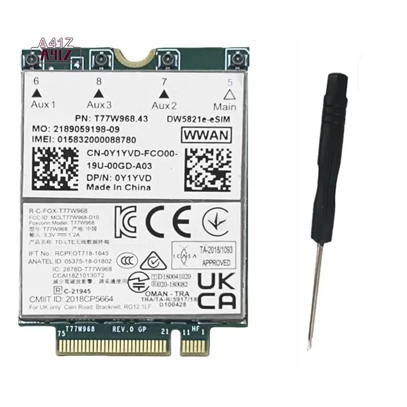 A41Z-T77W968 Dw5821e E-SIM 4G LTE Module CAT16 1Gbps FDD-LTE TDD-LTE E-SIM 4G Card Module Kit For Dell 5420 5424 7424 7400
A41Z-T77W968 Dw5821e E-SIM 4G LTE Module CAT16 1Gbps FDD-LTE TDD-LTE E-SIM 4G Card Module Kit For Dell 5420 5424 7424 7400