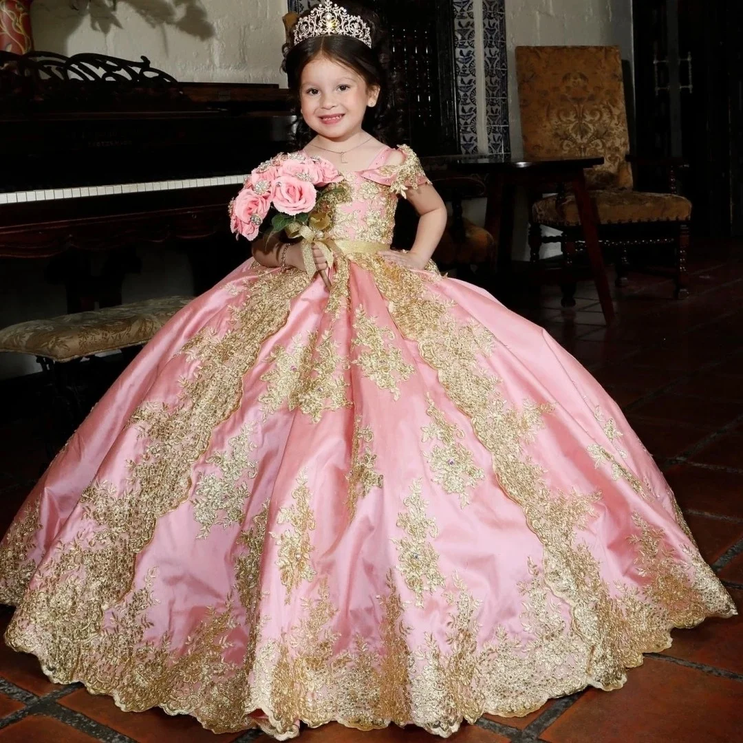 Customized Pink Flower Girl Dress Satin Gold Floral Appliques With Bow For Wedding Birthday Party Prom Banquet Princess Gown
Customized Pink Flower Girl Dress Satin Gold Floral Appliques With Bow For Wedding Birthday Party Prom Banquet Princess Gown