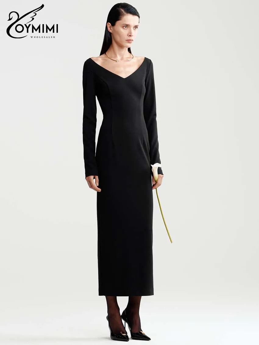 Oymimi Elegant Black V-Neck Womens Dresses Fashion Slim Long Sleeve Straight Dresses Casual Simple Mid-Calf Dress Female Clothes
Oymimi Elegant Black V-Neck Womens Dresses Fashion Slim Long Sleeve Straight Dresses Casual Simple Mid-Calf Dress Female Clothes