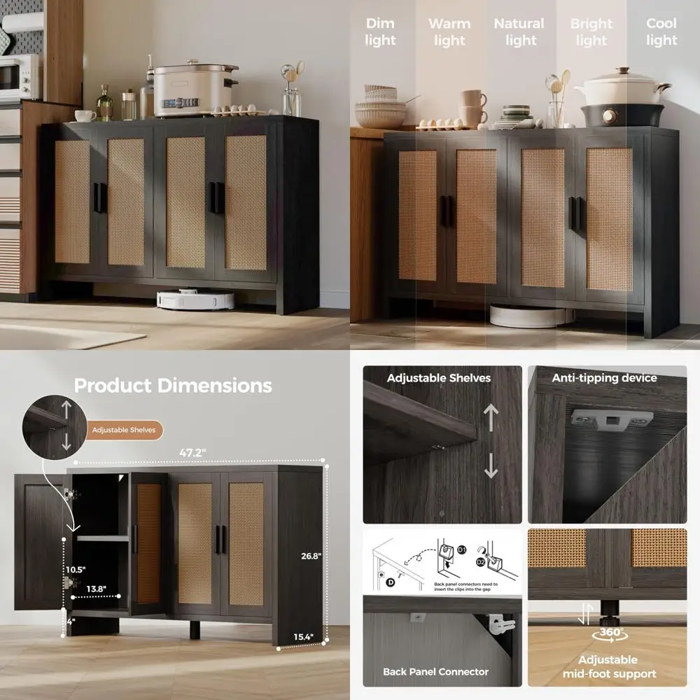 Modern Farmhouse Style Buffet Cabinet with Storage & Doors, TV Stand, and Coffee Bar Functionality
Modern Farmhouse Style Buffet Cabinet with Storage & Doors, TV Stand, and Coffee Bar Functionality