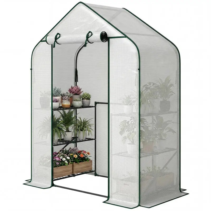 Outsunny Greenhouse for Outdoors, Portable Greenhouse with 6 Shelves, UV-Resistant PE Cover, Roll-Up Door, White
Outsunny Greenhouse for Outdoors, Portable Greenhouse with 6 Shelves, UV-Resistant PE Cover, Roll-Up Door, White