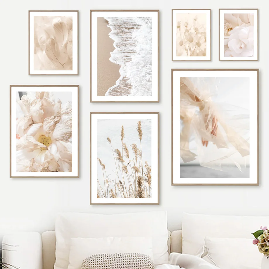 Beige Beach Wall Art Mural Print - Canvas Painting with Waves Reed Grass Flower Feather Palm Leaf for Living Room Decor
Beige Beach Wall Art Mural Print - Canvas Painting with Waves Reed Grass Flower Feather Palm Leaf for Living Room Decor