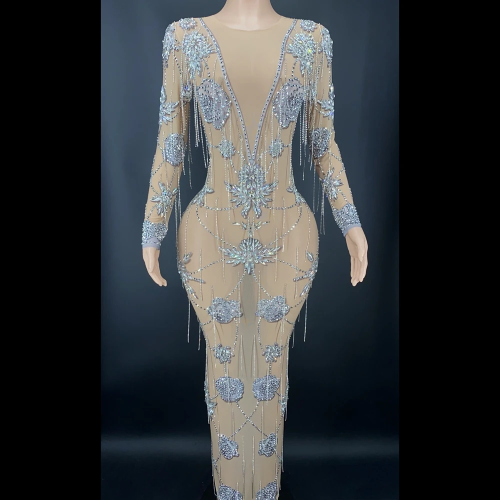 Sparkly Rhinestones Fringes Crystal Long Dress Women Birthday Party Celebriate Evening Gown Outfit Singer Sexy Show Stage Wear
Sparkly Rhinestones Fringes Crystal Long Dress Women Birthday Party Celebriate Evening Gown Outfit Singer Sexy Show Stage Wear