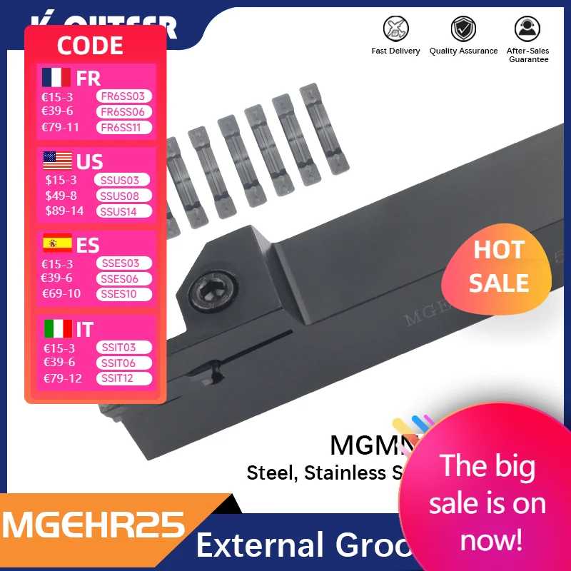 Grooving turning tool MGEHR2525-1.5 MGEHR2525-2 MGEHL2525-4 MGEHR2525-5 and cemented carbide blade MGMN150 MGMN200 MGMN300
Grooving turning tool MGEHR2525-1.5 MGEHR2525-2 MGEHL2525-4 MGEHR2525-5 and cemented carbide blade MGMN150 MGMN200 MGMN300
