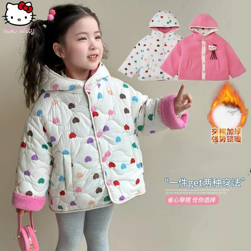 Детское утолщенное пальто с капюшоном Kawaii Cat, осенне-зимнее аниме, новое двустороннее теплое хлопковое пальто, корейское пальто с героями мультфильмов для девочек, топы