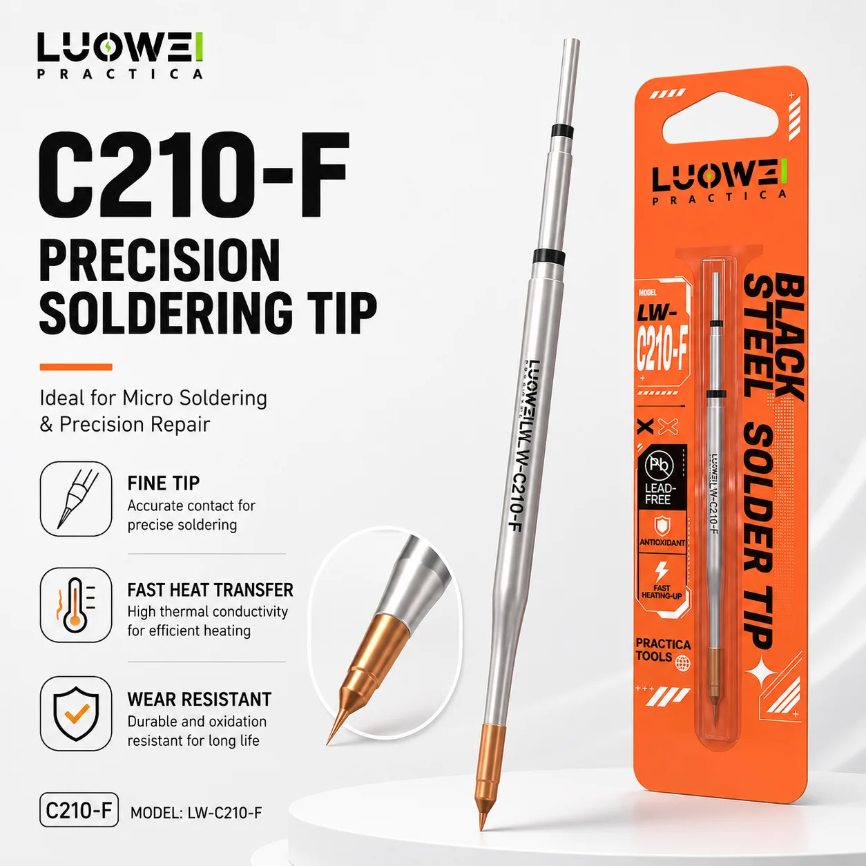 LUOWEI LW-C210F-I Ultra Fine Soldering Tip Pure Copper Fast Heating Iron Head for Motherboard Flying Wire Repair Tool
LUOWEI LW-C210F-I Ultra Fine Soldering Tip Pure Copper Fast Heating Iron Head for Motherboard Flying Wire Repair Tool