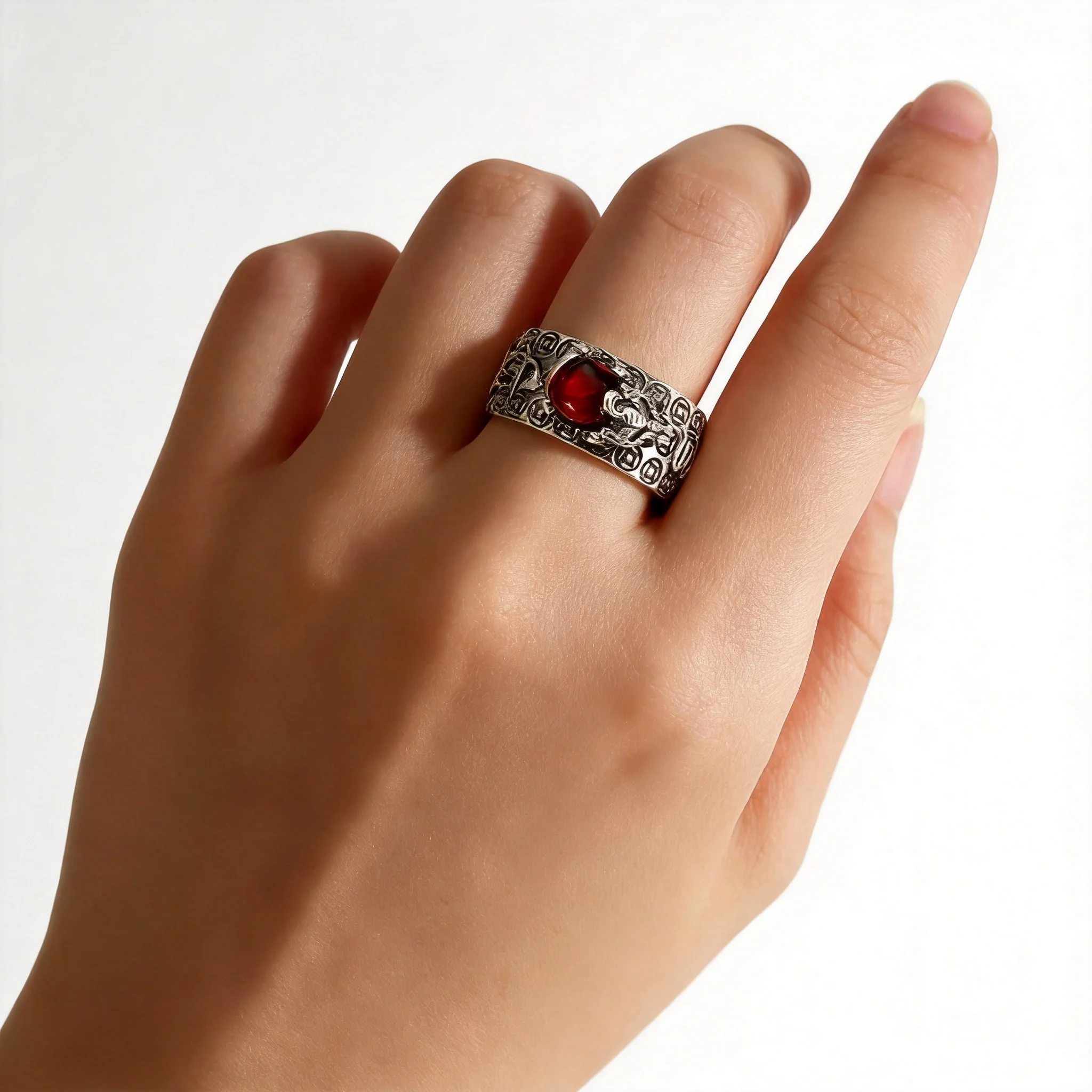 Chinese Style Silver Pixiu Ring Inlaid Red Garnet Engraved Mantra Adjustable Open Feng Shui Good Luck Wealth Attracting Lucky
Chinese Style Silver Pixiu Ring Inlaid Red Garnet Engraved Mantra Adjustable Open Feng Shui Good Luck Wealth Attracting Lucky