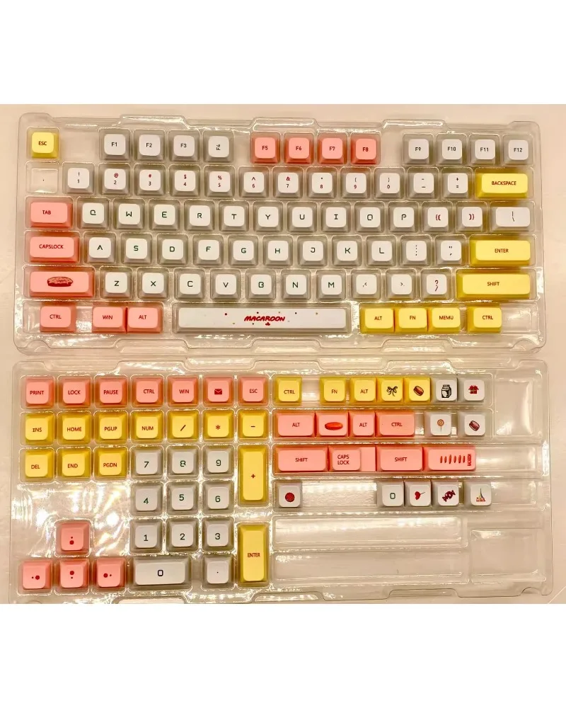 Yellow white and pink color block pbt dye sub keycaps full set oem profile for mechanical keyboards
Yellow white and pink color block pbt dye sub keycaps full set oem profile for mechanical keyboards