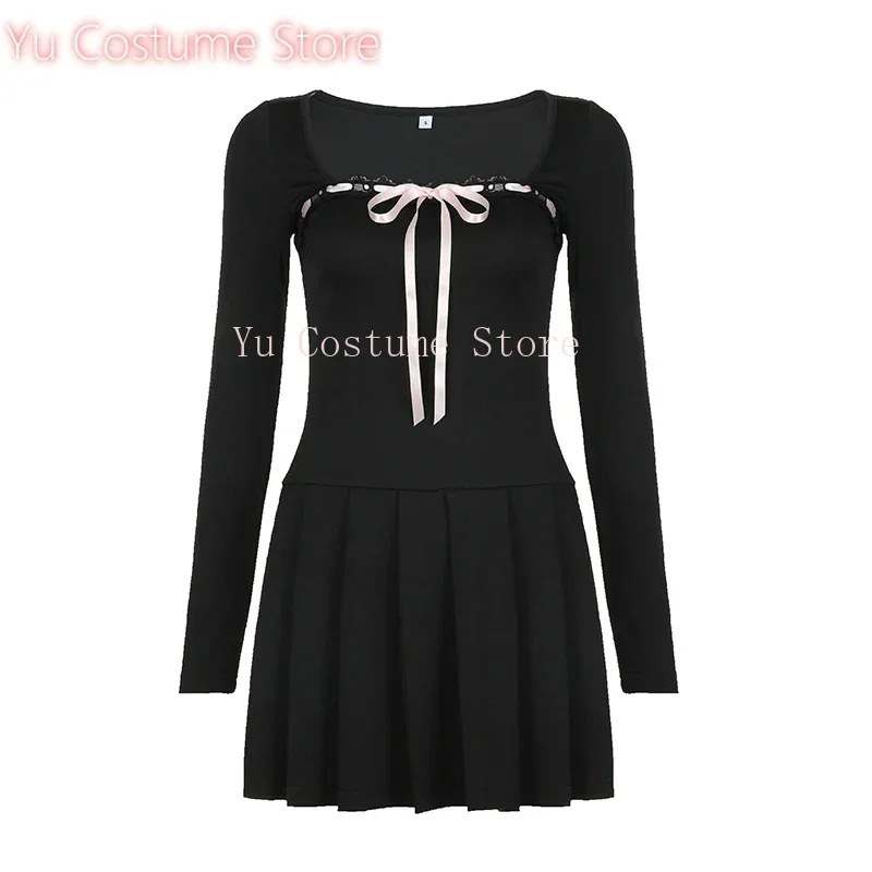 Yu Costume Black Lace Up Square Collar Dresses Fashion Women Balletcore Aesthetic Bodycon Long Sleeve Mini Dress Korean Style
Yu Costume Black Lace Up Square Collar Dresses Fashion Women Balletcore Aesthetic Bodycon Long Sleeve Mini Dress Korean Style