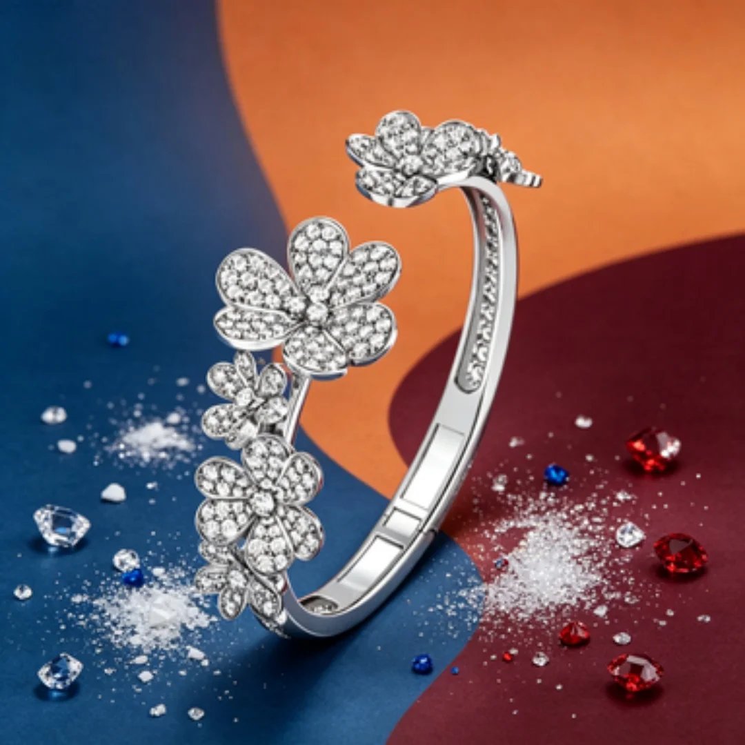 Luxurious full diamond flower bracelet with a high-end feel, open mouth bridal bracelet
Luxurious full diamond flower bracelet with a high-end feel, open mouth bridal bracelet