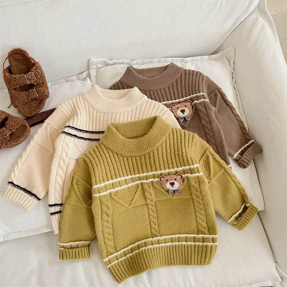 Autumn Winter Children Clothing Baby Boys Knitted Sweater Knitwear Kids Clothes Girls Solid Color Cartoon Bear Pollover Sweaters
Autumn Winter Children Clothing Baby Boys Knitted Sweater Knitwear Kids Clothes Girls Solid Color Cartoon Bear Pollover Sweaters