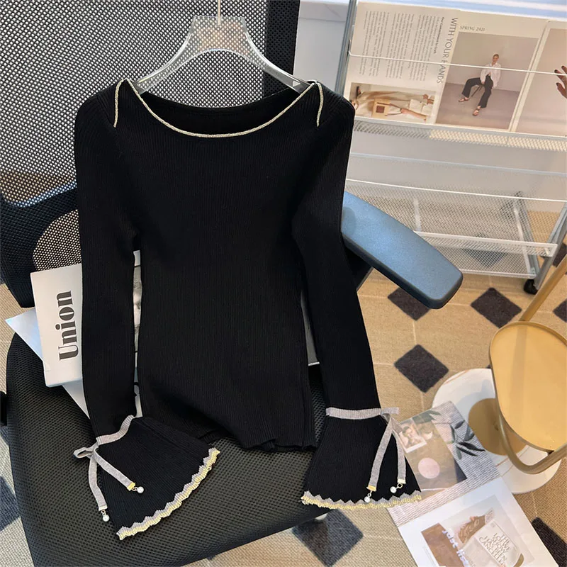 Women's Clothing Elegant Chic Bow Flare Sleeve Knitted Tops Spring Autumn Slim O-neck Elastic Office Lady Pullovers
Women's Clothing Elegant Chic Bow Flare Sleeve Knitted Tops Spring Autumn Slim O-neck Elastic Office Lady Pullovers