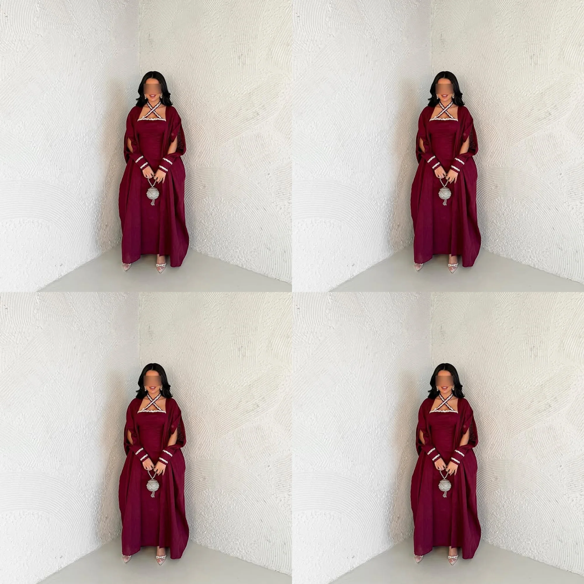 Customized Halter Satin Pleated Sheath Backless Long Saudi Bridal Gown Long Sleeve Beaded Crystal Evening Dress with Cape
Customized Halter Satin Pleated Sheath Backless Long Saudi Bridal Gown Long Sleeve Beaded Crystal Evening Dress with Cape