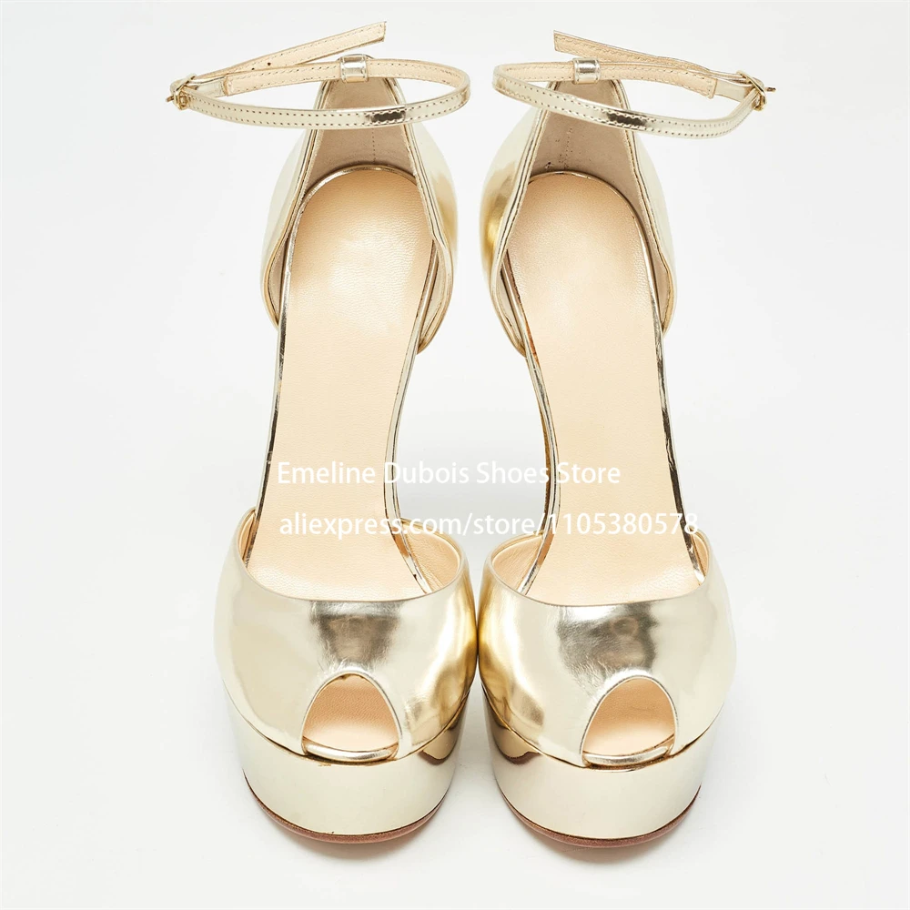 Luxury Metallic Gold Leather Curved Wedge Platform Sandals Sexy Women Peep Toe Ankle Buckle Sandals Summer Party Dress Shoes
Luxury Metallic Gold Leather Curved Wedge Platform Sandals Sexy Women Peep Toe Ankle Buckle Sandals Summer Party Dress Shoes
