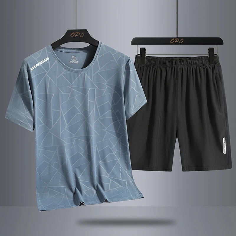 Summer Short sleeved Shorts Sports Set Round Neck Ice Silk T-shirt Ice Silk 5/4 Pants Trendy Casual Student Two Piece Set
Summer Short sleeved Shorts Sports Set Round Neck Ice Silk T-shirt Ice Silk 5/4 Pants Trendy Casual Student Two Piece Set