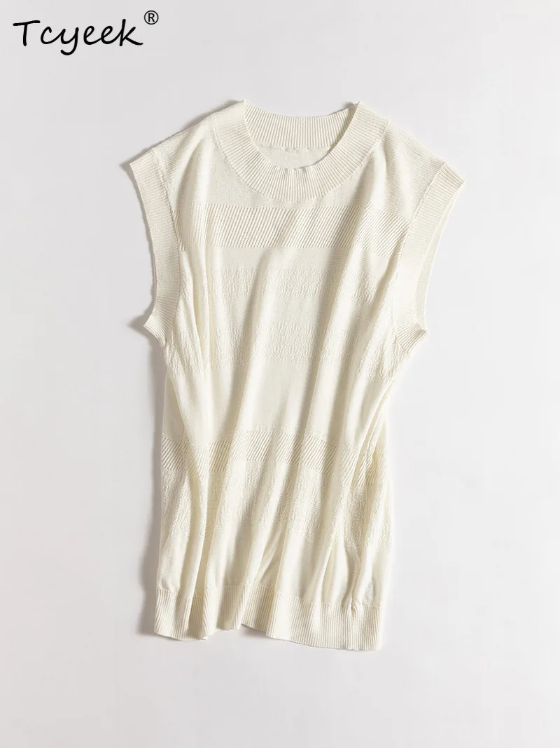 Tcyeek, 100%Real Silk Sleeveless Knit T-Shirt, Women O Neck Hollow Out, Commute Basics Tops, 2024 Summer Autumn Vest T46501QM
Tcyeek, 100%Real Silk Sleeveless Knit T-Shirt, Women O Neck Hollow Out, Commute Basics Tops, 2024 Summer Autumn Vest T46501QM
