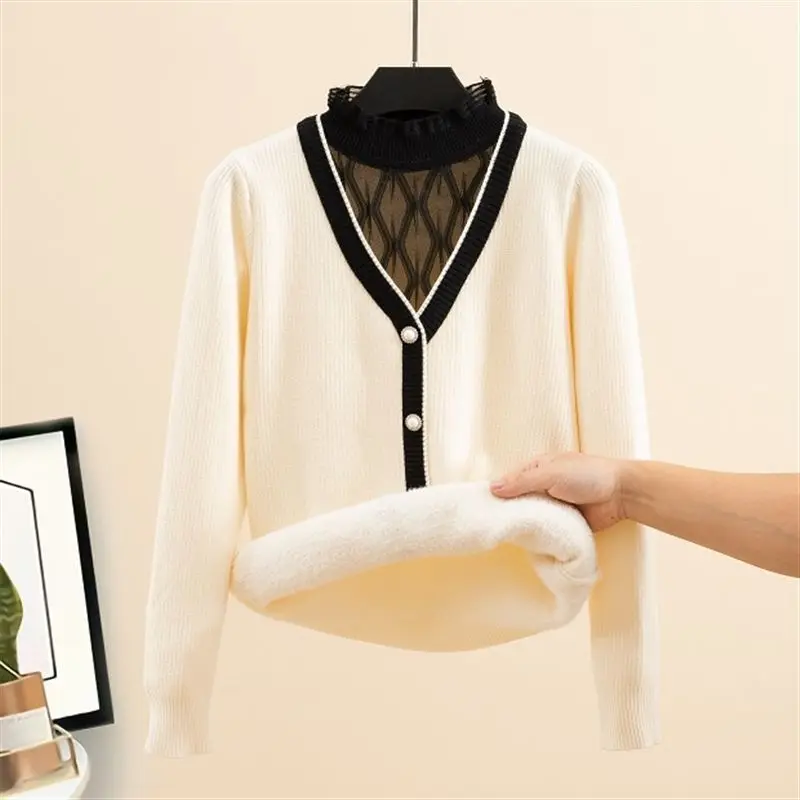 Winter Plush Lined Sweater Slim Patchwork Half High Collar Pullovers Warm Soft Thick Pull Femme Snow Wear Casual Woman Knit Top
Winter Plush Lined Sweater Slim Patchwork Half High Collar Pullovers Warm Soft Thick Pull Femme Snow Wear Casual Woman Knit Top