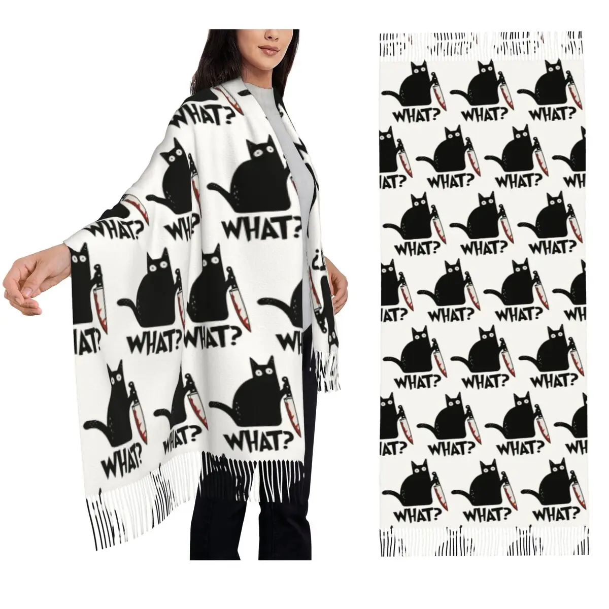 Cat What Murderous Black Cat With Knife Scarf Tassel Scarves for Women Soft Warm Shawls and Wraps Large Fall Winter Shawl Wrap
Cat What Murderous Black Cat With Knife Scarf Tassel Scarves for Women Soft Warm Shawls and Wraps Large Fall Winter Shawl Wrap