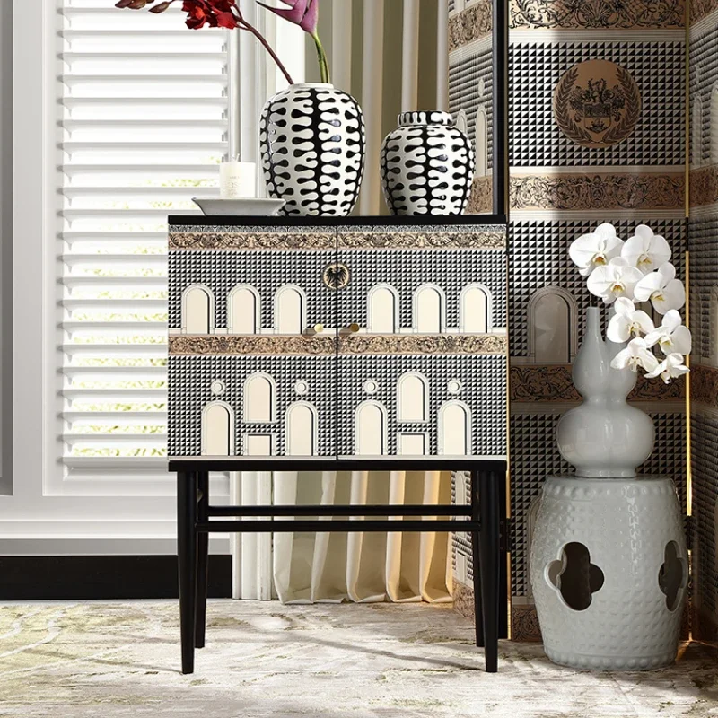 Retro black and white plaid locker side cabinet entrance entrance jewelry cabinet
Retro black and white plaid locker side cabinet entrance entrance jewelry cabinet