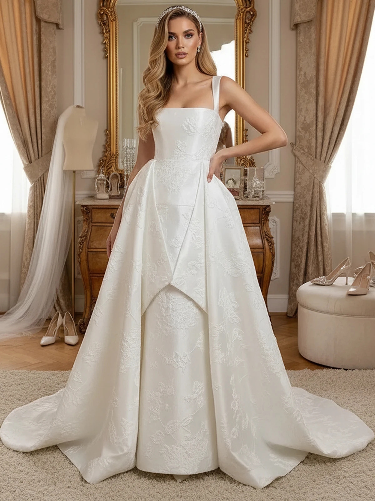 Elegant Lace Square Collar Wedding Dress A Line Long Ball Gown For Women Detachable Train Bridal Party Gown Vestidos Novia
Elegant Lace Square Collar Wedding Dress A Line Long Ball Gown For Women Detachable Train Bridal Party Gown Vestidos Novia