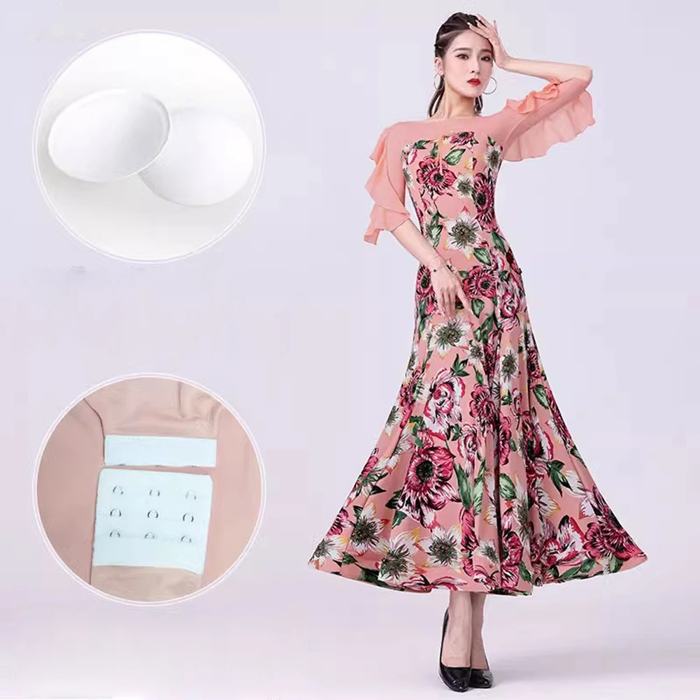 Fashion Standard Competition dress Modern Dance Lotus Leaf Middle Sleeve Waltz dress Performance Printed New Modern Dance
Fashion Standard Competition dress Modern Dance Lotus Leaf Middle Sleeve Waltz dress Performance Printed New Modern Dance