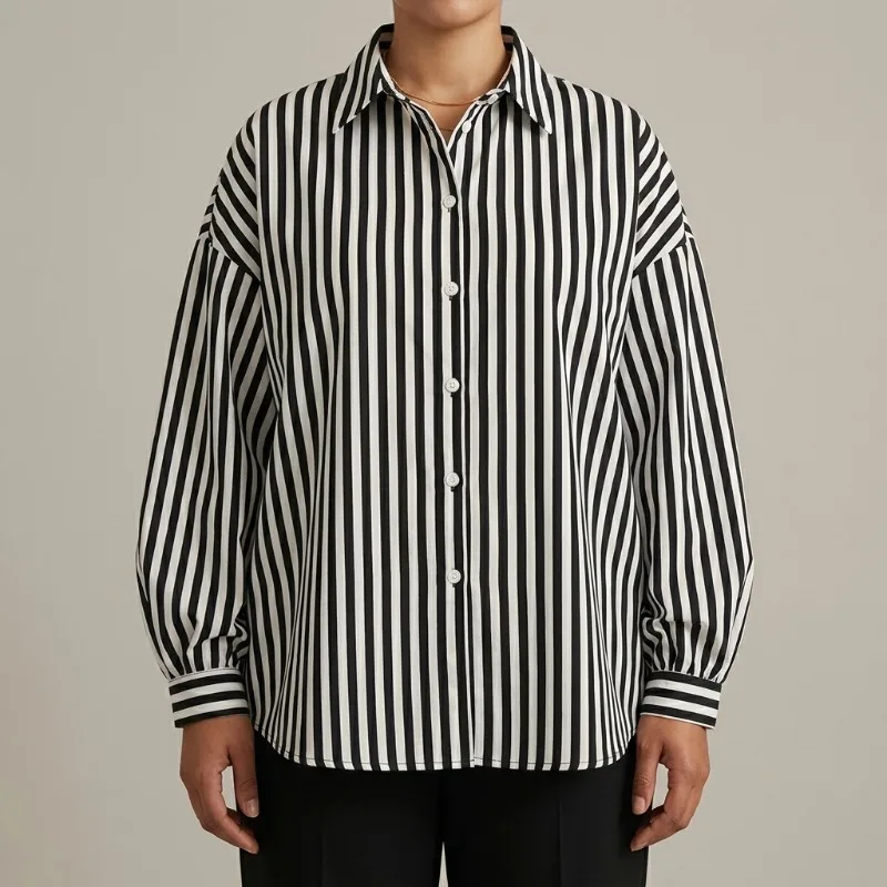 Yeezzi 2026 New Women Fashion Black White Striped Lapel Blouses Puff Sleeves Loose Urban Casual Office Work Shirts Tops
Yeezzi 2026 New Women Fashion Black White Striped Lapel Blouses Puff Sleeves Loose Urban Casual Office Work Shirts Tops