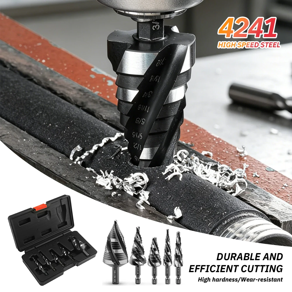 Spiral Flute Step Drill Bit Set High Speed Steel Spiral Step Drill Wear-Resistant Step Drill for Metalworking Woodworking
Spiral Flute Step Drill Bit Set High Speed Steel Spiral Step Drill Wear-Resistant Step Drill for Metalworking Woodworking