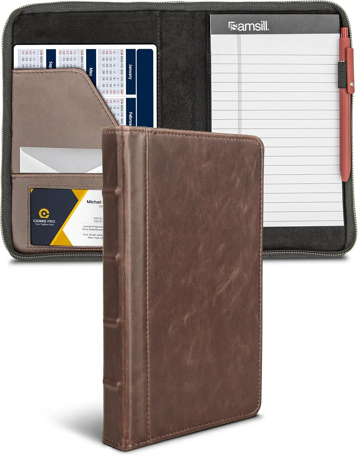 Small Vintage Faux Leather Portfolio, Book Style Hardback Design, Business & Interview Padfolio Organizer, Holds 5x8 Writing Pad, Dark Brown
Small Vintage Faux Leather Portfolio, Book Style Hardback Design, Business & Interview Padfolio Organizer, Holds 5x8 Writing Pad, Dark Brown
