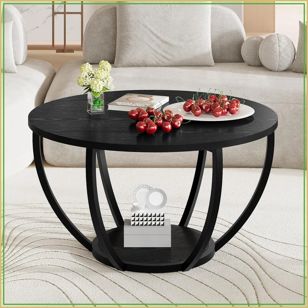 Round Coffee Table, 2-Tier Circle Coffee Table with Storage Shelves, Accent Center Table for Living Room, Sofa Table, Black
Round Coffee Table, 2-Tier Circle Coffee Table with Storage Shelves, Accent Center Table for Living Room, Sofa Table, Black