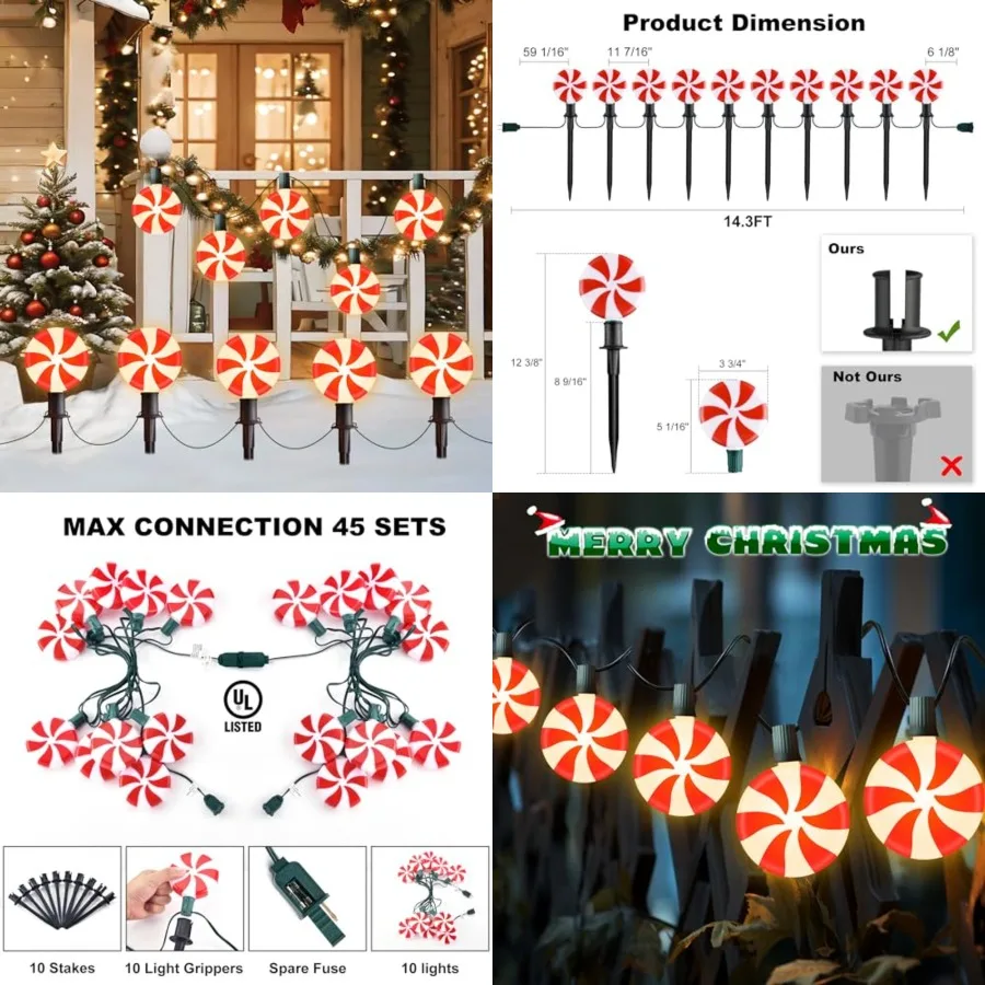 Christmas Lollipop Pathway Lights for Garden Christmas Decoration, 10 LED Peppermint String Lights with Stakes for Outdoor Side
Christmas Lollipop Pathway Lights for Garden Christmas Decoration, 10 LED Peppermint String Lights with Stakes for Outdoor Side