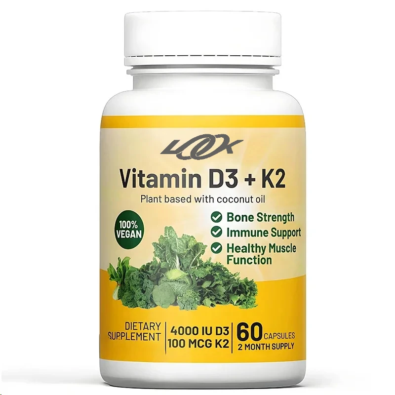 Vegetarian Vitamin D3+K2 4000IU (100mcg) with coconut oil, 100% plant-based vegetarian Vitamin D 60 capsules
Vegetarian Vitamin D3+K2 4000IU (100mcg) with coconut oil, 100% plant-based vegetarian Vitamin D 60 capsules