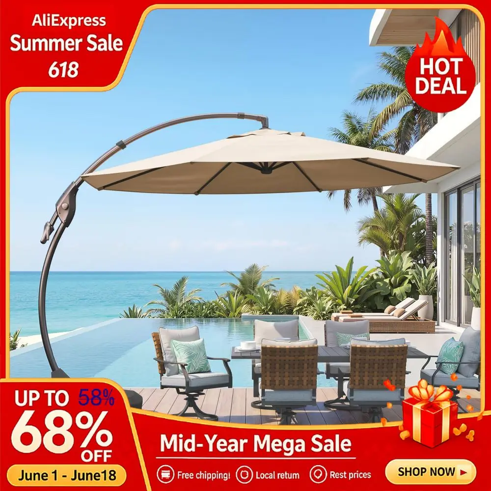 11 FT Large Round Cantilever Umbrella, Heavy Duty Aluminum Offset with Base, Custom
11 FT Large Round Cantilever Umbrella, Heavy Duty Aluminum Offset with Base, Custom